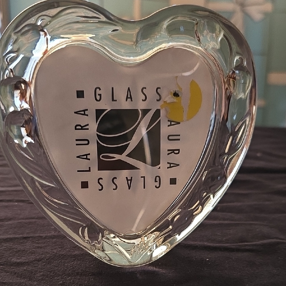 Laura Glass Heart Art Piece - Clear and Yellow